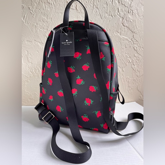 New KATE SPADE NY Designer Backpack Black Chelsea Rose Toss NWT - Picture 9 of 10